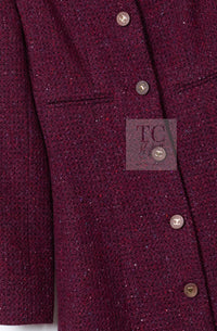 CHANEL 01A Vintage Bordeaux Wine Raspberry Red Cashmere Tweed Dress Coat 34 シャネル ヴィンテージ ボルドーワイン ラズベリー レッド カシミヤ ツイード ワンピース コート 即発