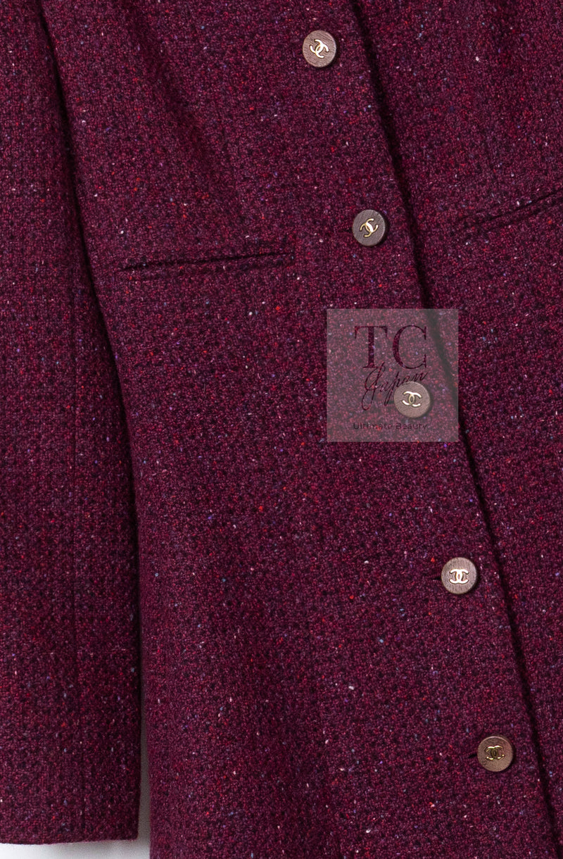 CHANEL 01A Vintage Bordeaux Wine Raspberry Red Cashmere Tweed Dress Coat 34 シャネル ヴィンテージ ボルドーワイン ラズベリー レッド カシミヤ ツイード ワンピース コート 即発