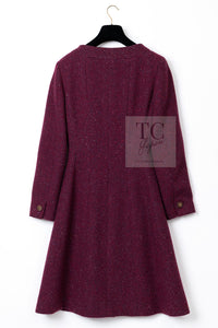 CHANEL 01A Vintage Bordeaux Wine Raspberry Red Cashmere Tweed Dress Coat 34 シャネル ヴィンテージ ボルドーワイン ラズベリー レッド カシミヤ ツイード ワンピース コート 即発