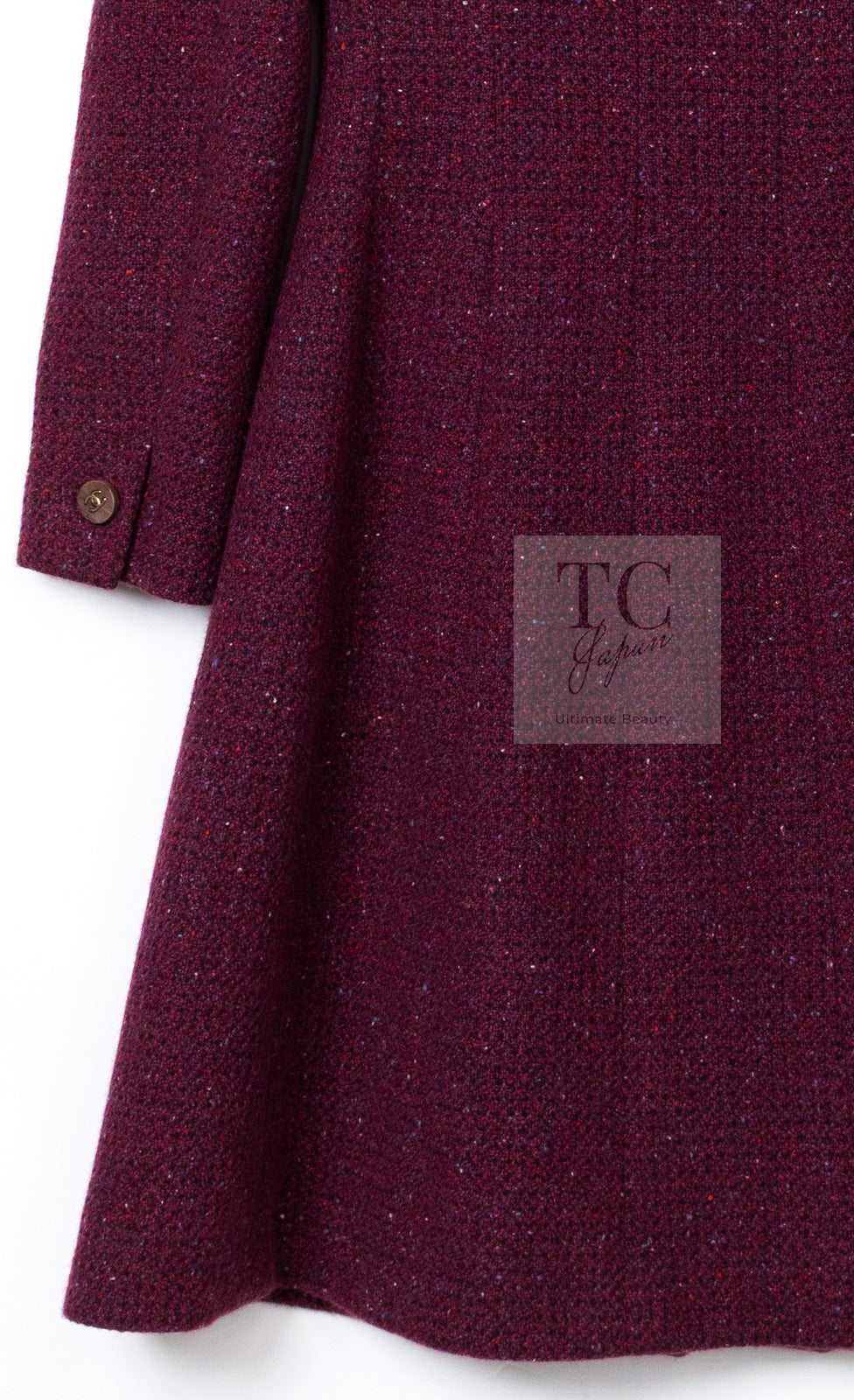 CHANEL 01A Vintage Bordeaux Wine Raspberry Red Cashmere Tweed Dress Coat 34 シャネル ヴィンテージ ボルドーワイン ラズベリー レッド カシミヤ ツイード ワンピース コート 即発