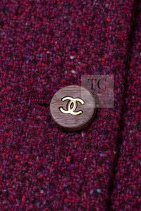 CHANEL 01A Vintage Bordeaux Wine Raspberry Red Cashmere Tweed Dress Coat 34 シャネル ヴィンテージ ボルドーワイン ラズベリー レッド カシミヤ ツイード ワンピース コート 即発