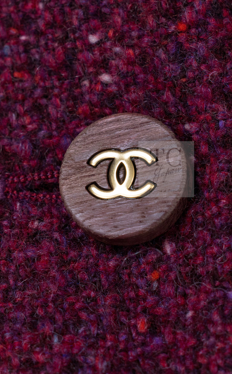 CHANEL 01A Vintage Bordeaux Wine Raspberry Red Cashmere Tweed Dress Coat 34 シャネル ヴィンテージ ボルドーワイン ラズベリー レッド カシミヤ ツイード ワンピース コート 即発