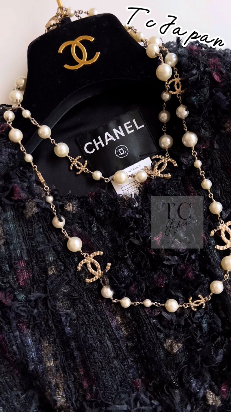 CHANEL 06C Black Purple Multi Color Ribbon Lesage Tweed Jacket 34 シャネル ブラック パープル マルチカラー ルサージュ ツイード ジャケット 即発