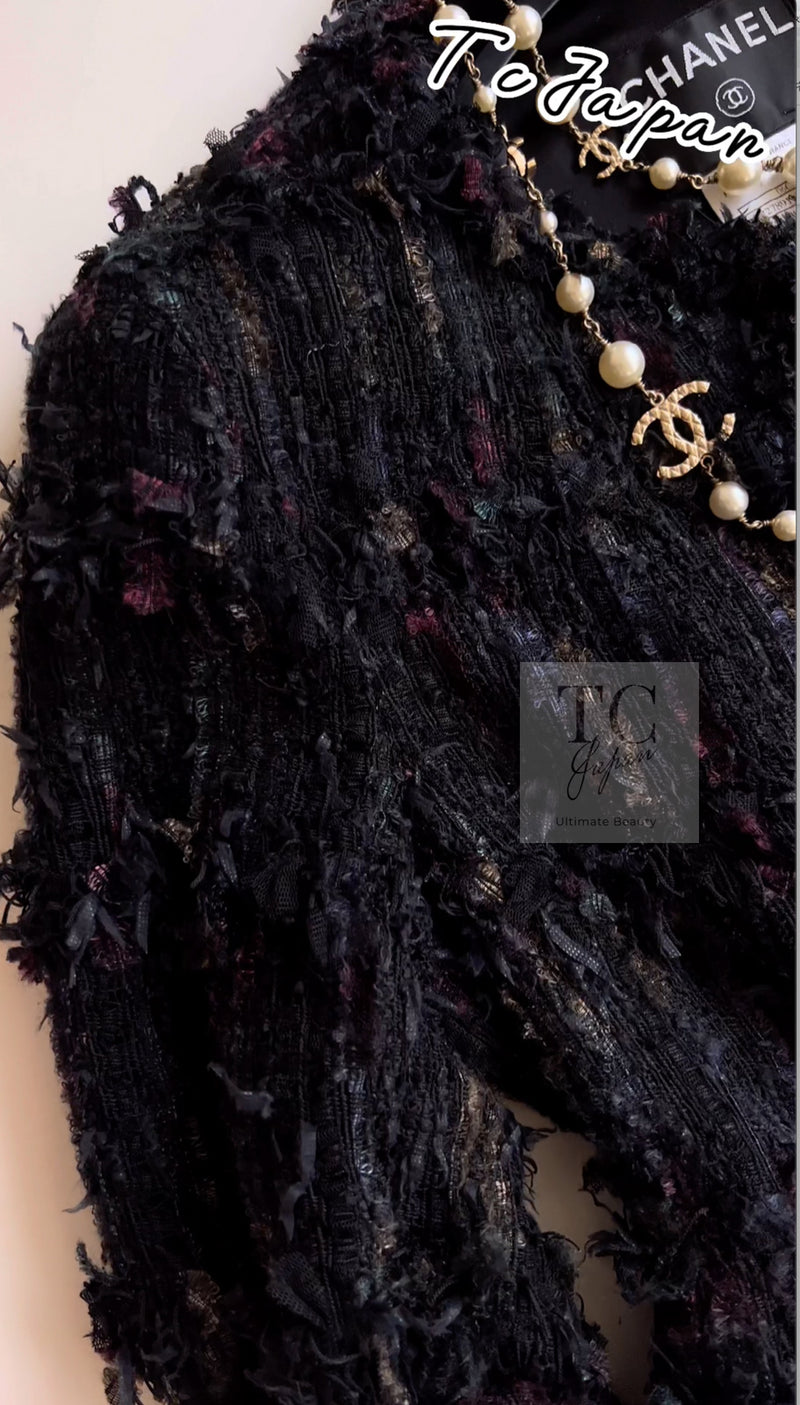CHANEL 06C Black Purple Multi Color Ribbon Lesage Tweed Jacket 34 シャネル ブラック パープル マルチカラー ルサージュ ツイード ジャケット 即発