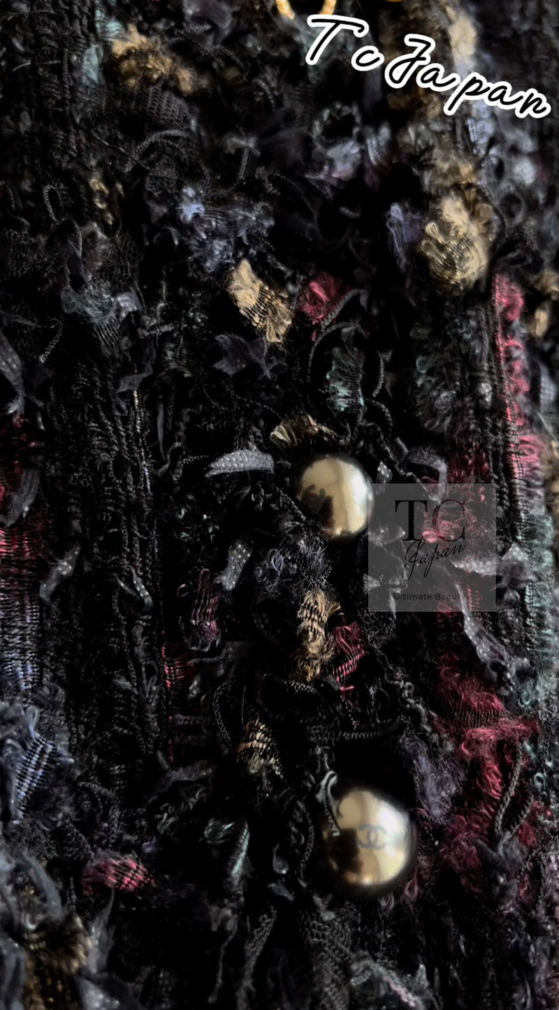 CHANEL 06C Black Purple Multi Color Ribbon Lesage Tweed Jacket 34 シャネル ブラック パープル マルチカラー ルサージュ ツイード ジャケット 即発