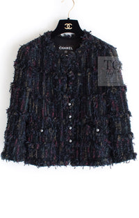 CHANEL 06C Black Purple Multi Color Ribbon Lesage Tweed Jacket 34 シャネル ブラック パープル マルチカラー ルサージュ ツイード ジャケット 即発