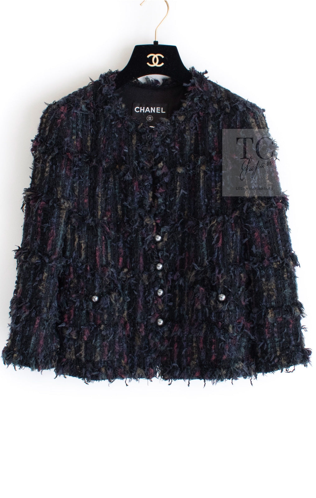 CHANEL 06C Black Purple Multi Color Ribbon Lesage Tweed Jacket 34 シャネル ブラック パープル マルチカラー ルサージュ ツイード ジャケット 即発