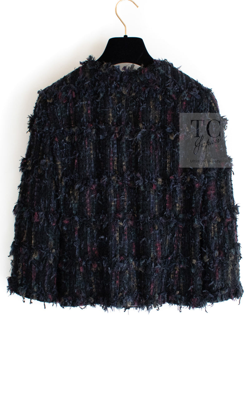CHANEL 06C Black Purple Multi Color Ribbon Lesage Tweed Jacket 34 シャネル ブラック パープル マルチカラー ルサージュ ツイード ジャケット 即発
