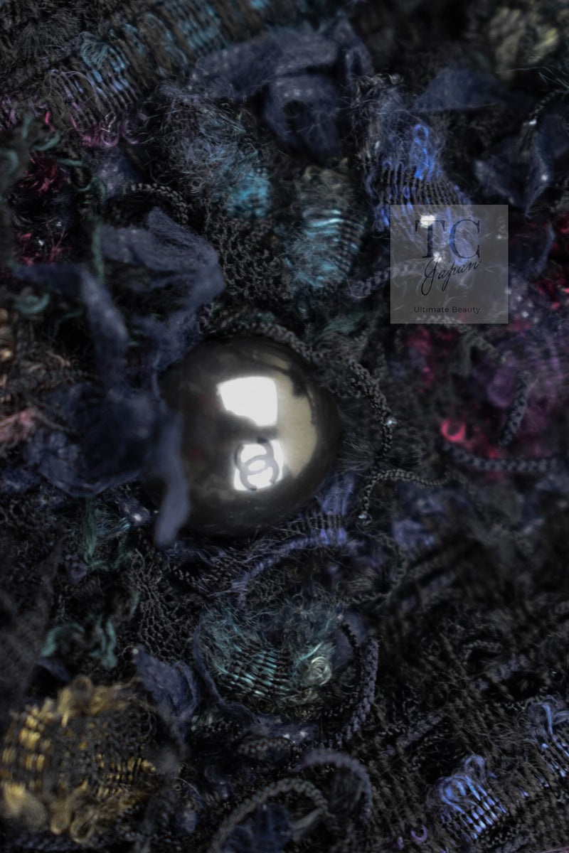 CHANEL 06C Black Purple Multi Color Ribbon Lesage Tweed Jacket 34 シャネル ブラック パープル マルチカラー ルサージュ ツイード ジャケット 即発