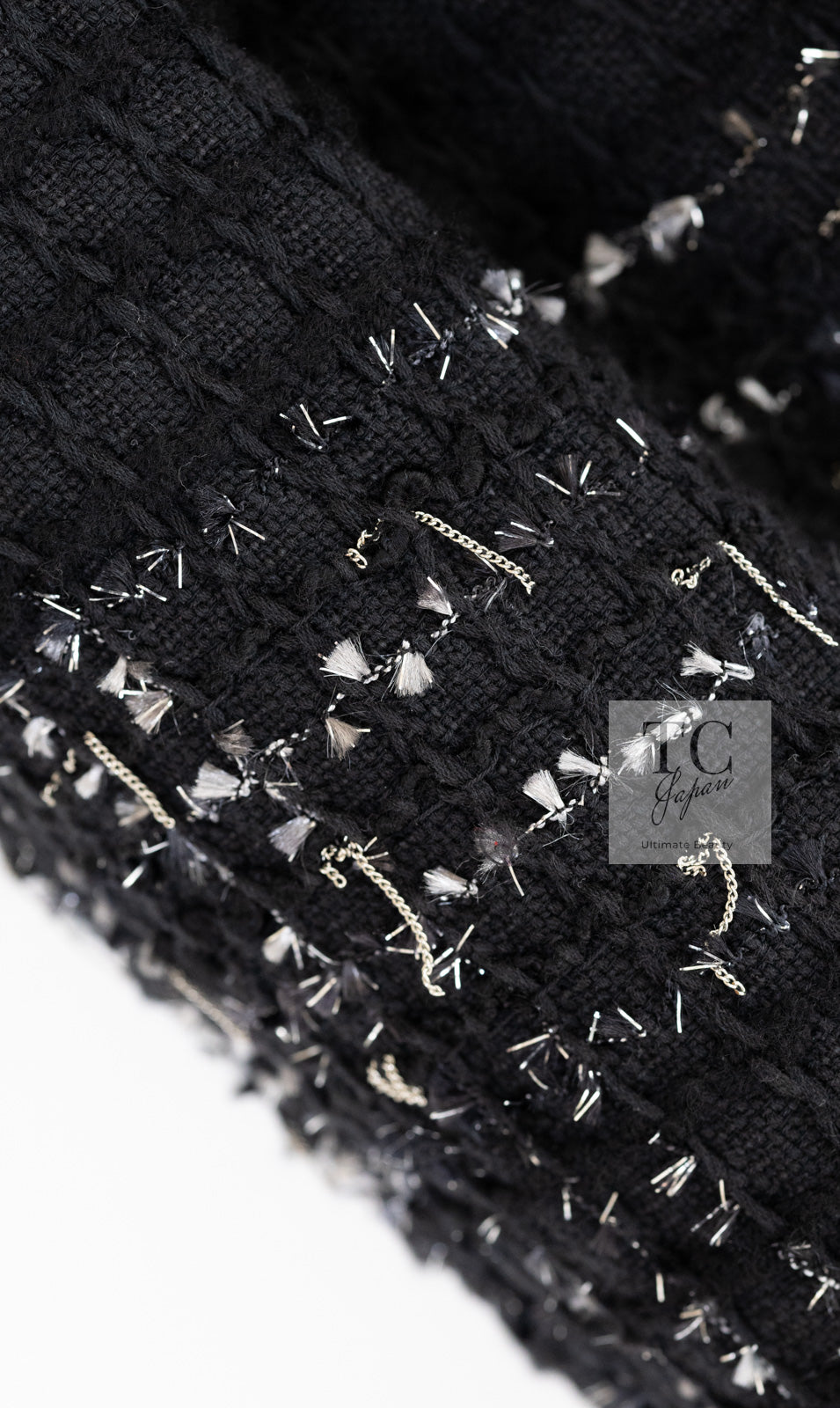 CHANEL Jacket 08C Black Beaded Chain Cotton Wool Tweed 42 シャネル ジャケット CHANEL ブラック ビーズ チェーン コットン ウール ツイード - TC JAPAN