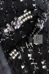 CHANEL Jacket 08C Black Beaded Chain Cotton Wool Tweed 42 シャネル ジャケット CHANEL ブラック ビーズ チェーン コットン ウール ツイード - TC JAPAN