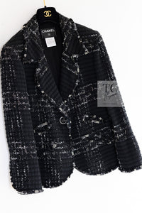 CHANEL Jacket 08C Black Beaded Chain Cotton Wool Tweed 42 シャネル ジャケット CHANEL ブラック ビーズ チェーン コットン ウール ツイード