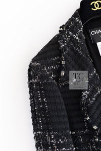 CHANEL Jacket 08C Black Beaded Chain Cotton Wool Tweed 42 シャネル ジャケット CHANEL ブラック ビーズ チェーン コットン ウール ツイード