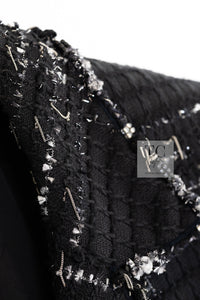 CHANEL Jacket 08C Black Beaded Chain Cotton Wool Tweed 42 シャネル ジャケット CHANEL ブラック ビーズ チェーン コットン ウール ツイード - TC JAPAN