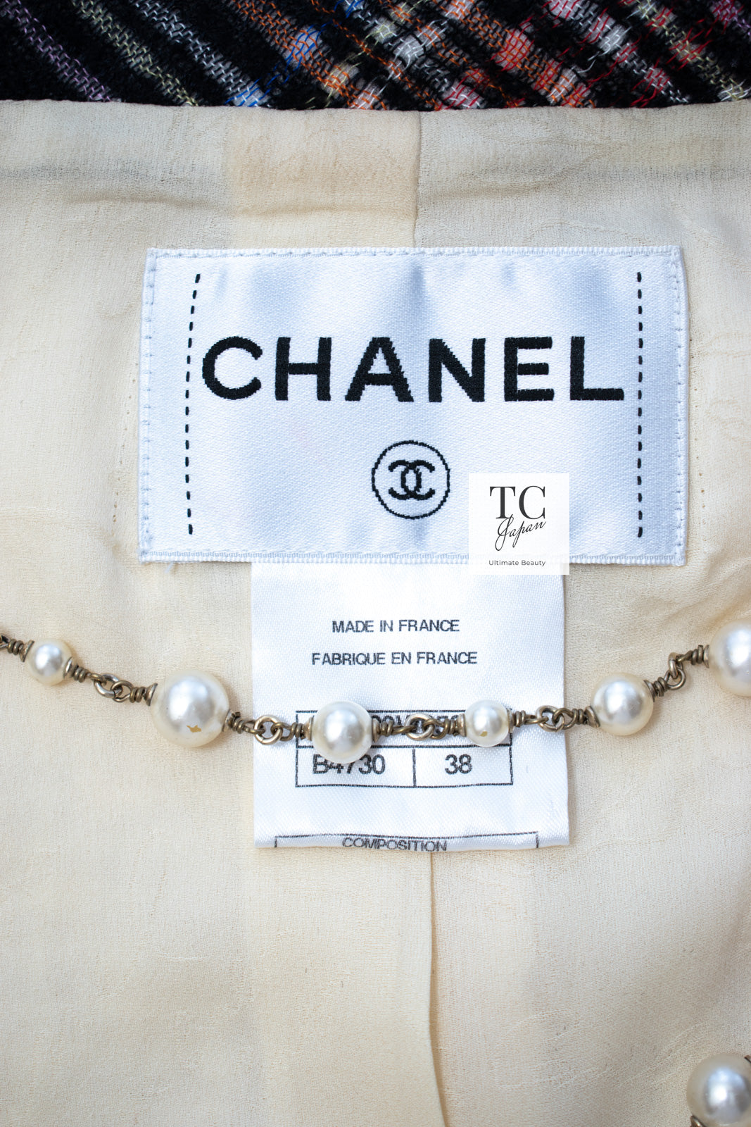 CHANEL 13PF Ivory Creme Black Tartan Check Tweed Jacket 38 40シャネル アイボリー クリーム ブラック タータンチェック ツイード ジャケット 即発