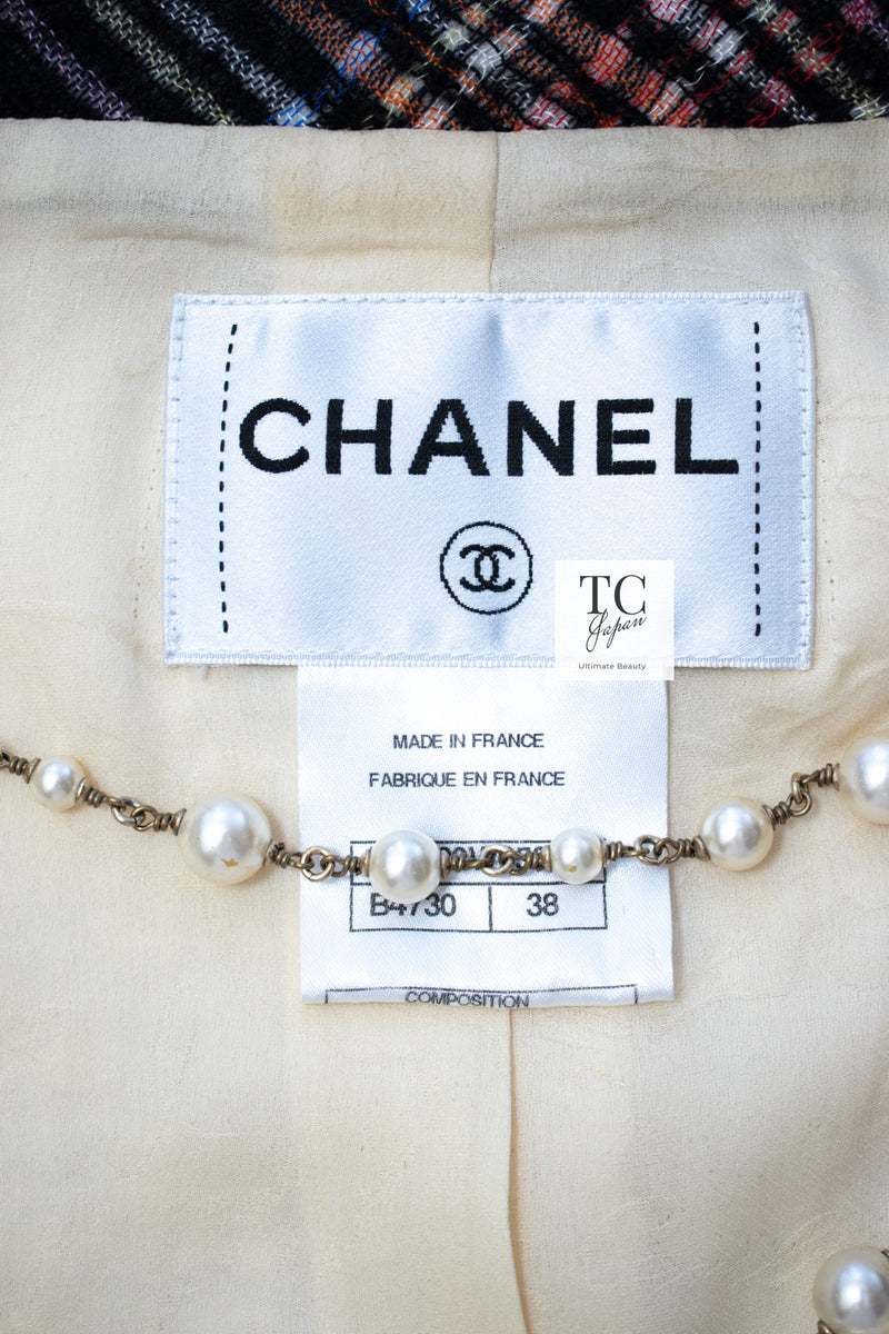 CHANEL 13PF Ivory Creme Black Tartan Check Tweed Jacket 38 40シャネル アイボリー クリーム ブラック タータンチェック ツイード ジャケット 即発