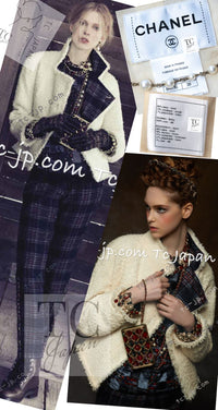 CHANEL 13PF Ivory Creme Black Tartan Check Tweed Jacket 38 40シャネル アイボリー クリーム ブラック タータンチェック ツイード ジャケット 即発