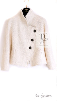 CHANEL 13PF Ivory Creme Black Tartan Check Tweed Jacket 38 40シャネル アイボリー クリーム ブラック タータンチェック ツイード ジャケット 即発