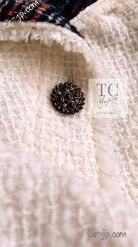 CHANEL 13PF Ivory Creme Black Tartan Check Tweed Jacket 38 40シャネル アイボリー クリーム ブラック タータンチェック ツイード ジャケット 即発