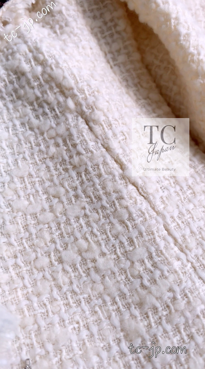 CHANEL 13PF Ivory Creme Black Tartan Check Tweed Jacket 38 40シャネル アイボリー クリーム ブラック タータンチェック ツイード ジャケット 即発