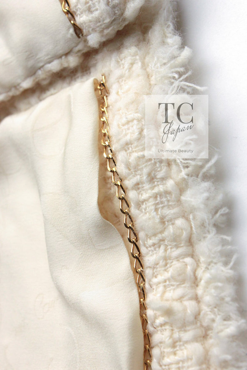 CHANEL 13PF Ivory Creme Black Tartan Check Tweed Jacket 38 40シャネル アイボリー クリーム ブラック タータンチェック ツイード ジャケット 即発