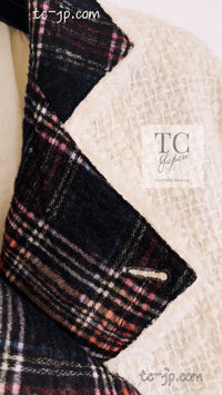 CHANEL 13PF Ivory Creme Black Tartan Check Tweed Jacket 38 40シャネル アイボリー クリーム ブラック タータンチェック ツイード ジャケット 即発