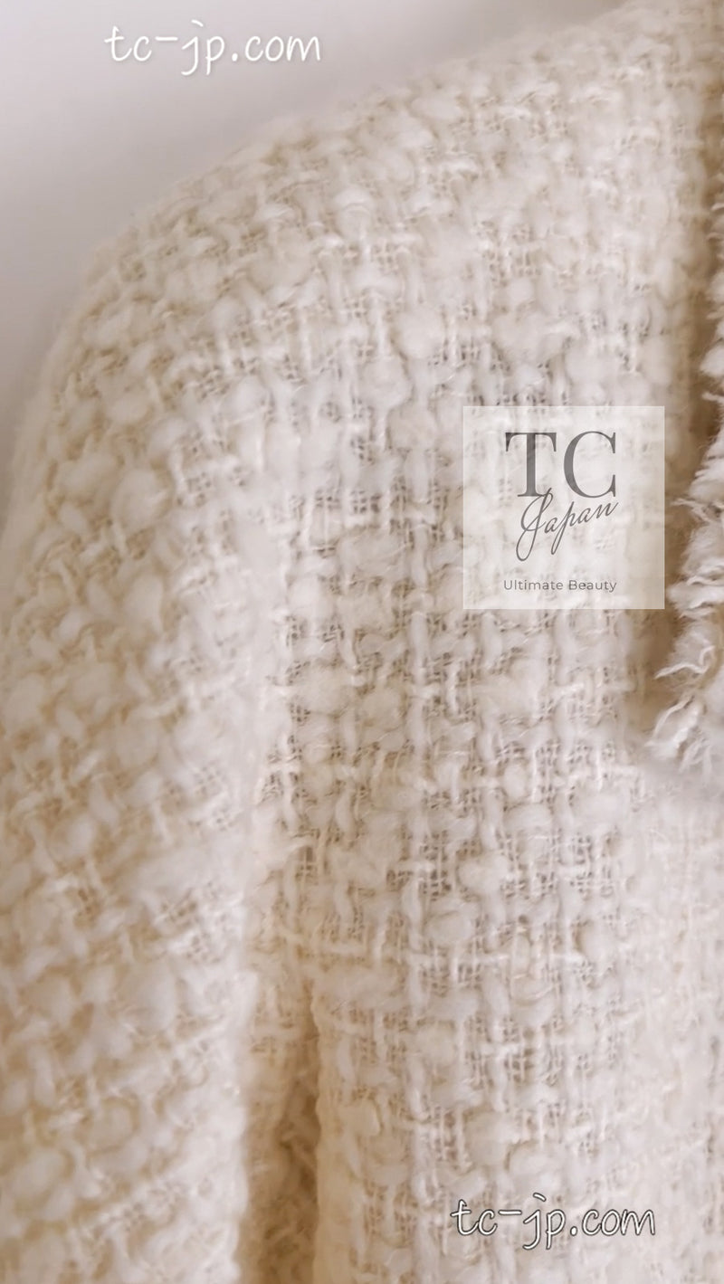 CHANEL 13PF Ivory Creme Black Tartan Check Tweed Jacket 38 40シャネル アイボリー クリーム ブラック タータンチェック ツイード ジャケット 即発