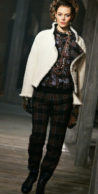 CHANEL 13PF Ivory Creme Black Tartan Check Tweed Jacket 38 40シャネル アイボリー クリーム ブラック タータンチェック ツイード ジャケット 即発