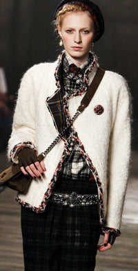CHANEL 13PF Ivory Creme Black Tartan Check Tweed Jacket 38 40シャネル アイボリー クリーム ブラック タータンチェック ツイード ジャケット 即発