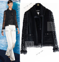CHANEL 09C Black Jewel Embellished Mesh Lesage Tweed Cardigan Jacket 34 シャネル ブラック ジュエリー ビーズ メッシュレース カーディガン ジャケット 即発