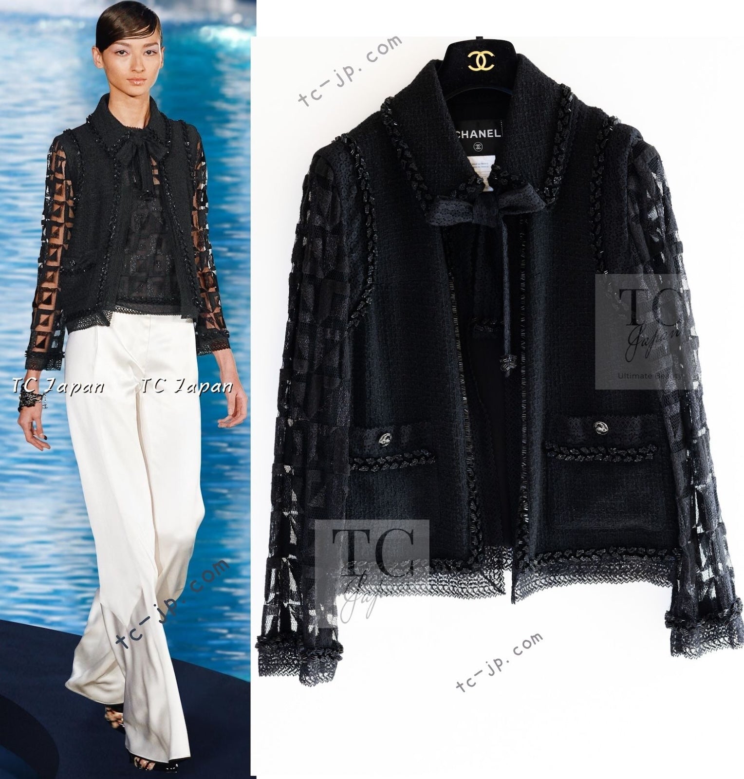 CHANEL 09C Black Jewel Embellished Mesh Lesage Tweed Cardigan Jacket 34 シャネル ブラック ジュエリー ビーズ メッシュレース カーディガン ジャケット 即発