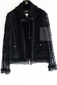 CHANEL 09C Black Jewel Embellished Mesh Lesage Tweed Cardigan Jacket 34 シャネル ブラック ジュエリー ビーズ メッシュレース カーディガン ジャケット 即発