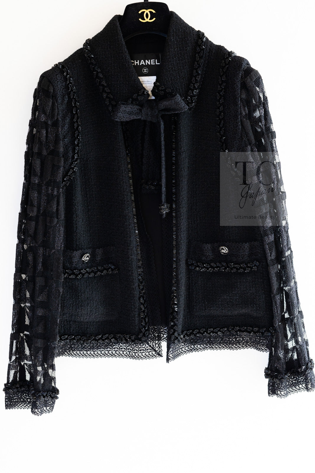 CHANEL 09C Black Jewel Embellished Mesh Lesage Tweed Cardigan Jacket 34 シャネル ブラック ジュエリー ビーズ メッシュレース カーディガン ジャケット 即発