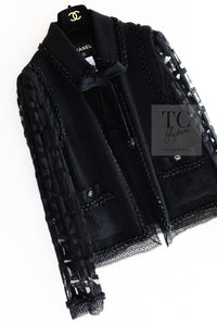 CHANEL 09C Black Jewel Embellished Mesh Lesage Tweed Cardigan Jacket 34 シャネル ブラック ジュエリー ビーズ メッシュレース カーディガン ジャケット 即発