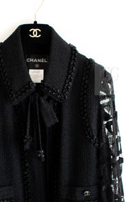 CHANEL 09C Black Jewel Embellished Mesh Lesage Tweed Cardigan Jacket 34 シャネル ブラック ジュエリー ビーズ メッシュレース カーディガン ジャケット 即発