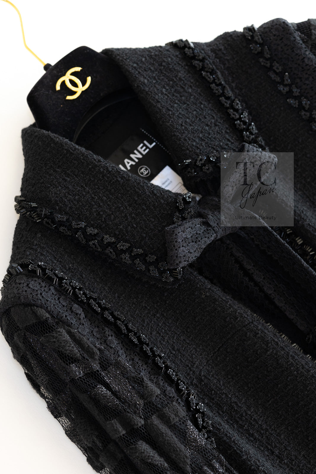 CHANEL 09C Black Jewel Embellished Mesh Lesage Tweed Cardigan Jacket 34 シャネル ブラック ジュエリー ビーズ メッシュレース カーディガン ジャケット 即発