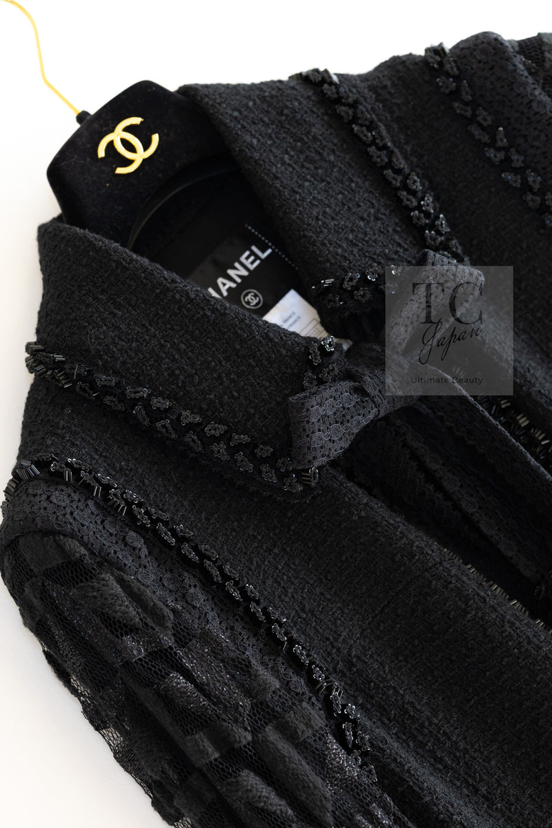 CHANEL 09C Black Jewel Embellished Mesh Lesage Tweed Cardigan Jacket 34 シャネル ブラック ジュエリー ビーズ メッシュレース カーディガン ジャケット 即発