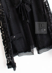 CHANEL 09C Black Jewel Embellished Mesh Lesage Tweed Cardigan Jacket 34 シャネル ブラック ジュエリー ビーズ メッシュレース カーディガン ジャケット 即発