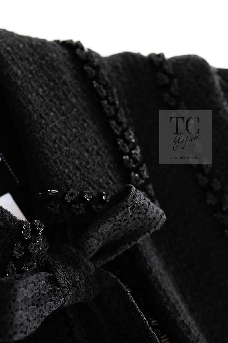 CHANEL 09C Black Jewel Embellished Mesh Lesage Tweed Cardigan Jacket 34 シャネル ブラック ジュエリー ビーズ メッシュレース カーディガン ジャケット 即発
