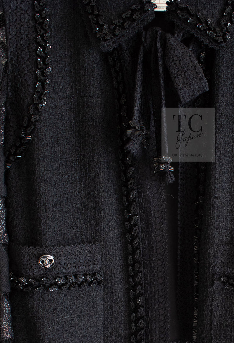 CHANEL 09C Black Jewel Embellished Mesh Lesage Tweed Cardigan Jacket 34 シャネル ブラック ジュエリー ビーズ メッシュレース カーディガン ジャケット 即発