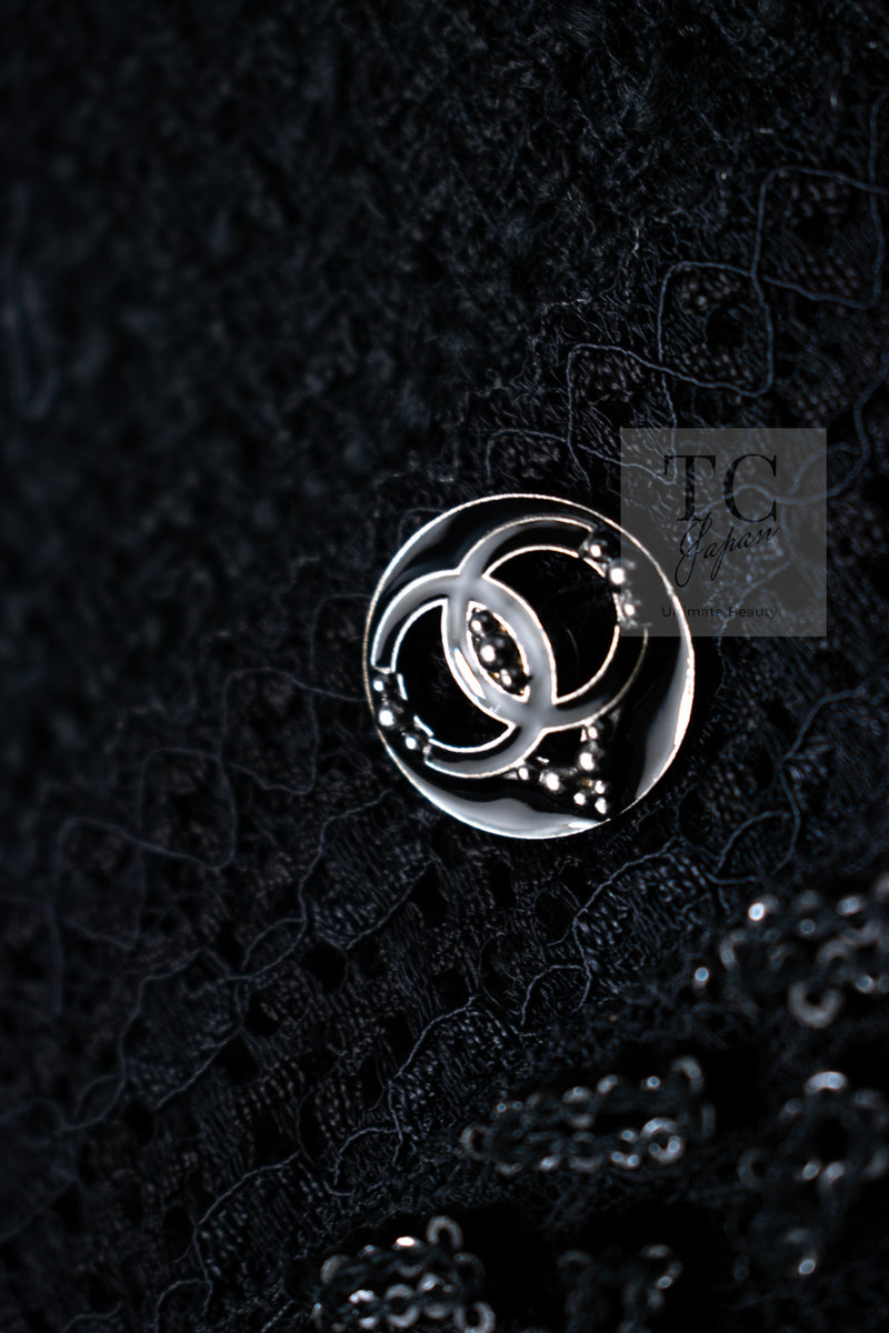 CHANEL 09C Black Jewel Embellished Mesh Lesage Tweed Cardigan Jacket 34 シャネル ブラック ジュエリー ビーズ メッシュレース カーディガン ジャケット 即発