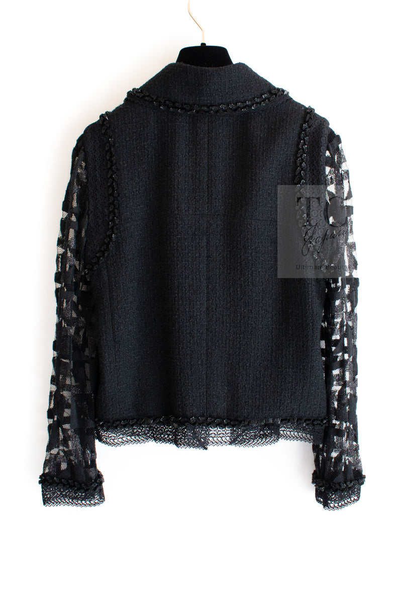 CHANEL 09C Black Jewel Embellished Mesh Lesage Tweed Cardigan Jacket 34 シャネル ブラック ジュエリー ビーズ メッシュレース カーディガン ジャケット 即発