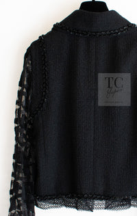 CHANEL 09C Black Jewel Embellished Mesh Lesage Tweed Cardigan Jacket 34 シャネル ブラック ジュエリー ビーズ メッシュレース カーディガン ジャケット 即発