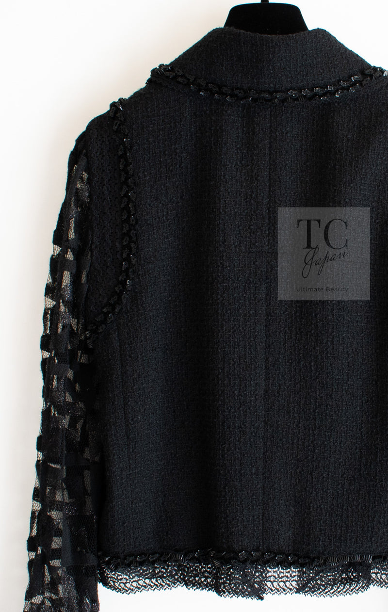 CHANEL 09C Black Jewel Embellished Mesh Lesage Tweed Cardigan Jacket 34 シャネル ブラック ジュエリー ビーズ メッシュレース カーディガン ジャケット 即発