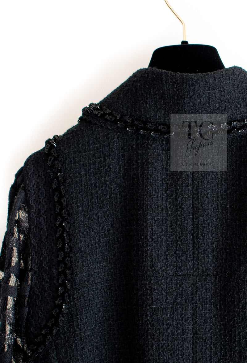CHANEL 09C Black Jewel Embellished Mesh Lesage Tweed Cardigan Jacket 34 シャネル ブラック ジュエリー ビーズ メッシュレース カーディガン ジャケット 即発