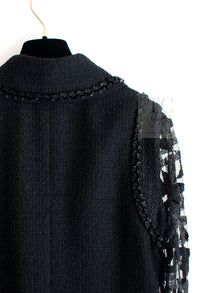 CHANEL 09C Black Jewel Embellished Mesh Lesage Tweed Cardigan Jacket 34 シャネル ブラック ジュエリー ビーズ メッシュレース カーディガン ジャケット 即発