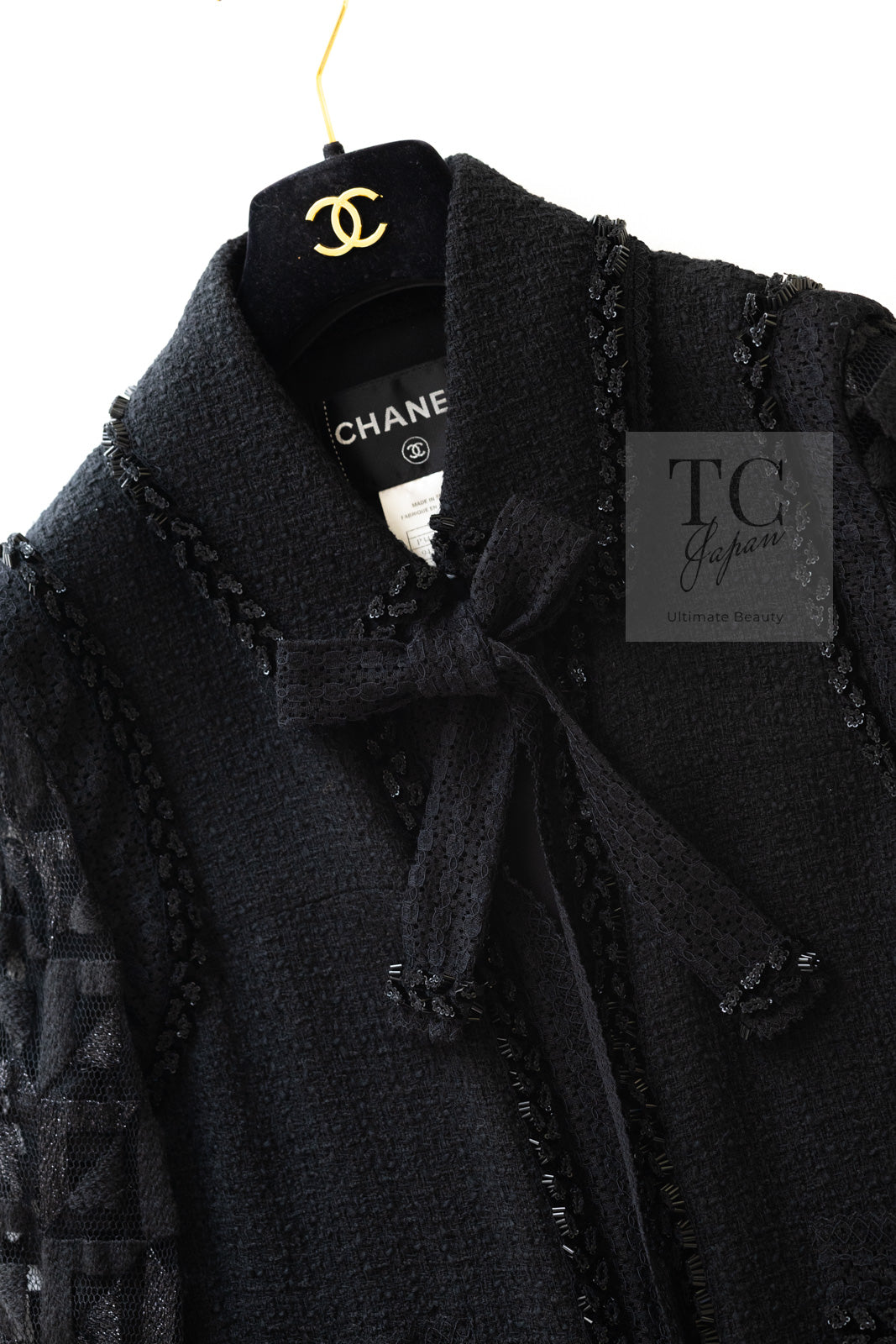 CHANEL 09C Black Jewel Embellished Mesh Lesage Tweed Cardigan Jacket 34 シャネル ブラック ジュエリー ビーズ メッシュレース カーディガン ジャケット 即発
