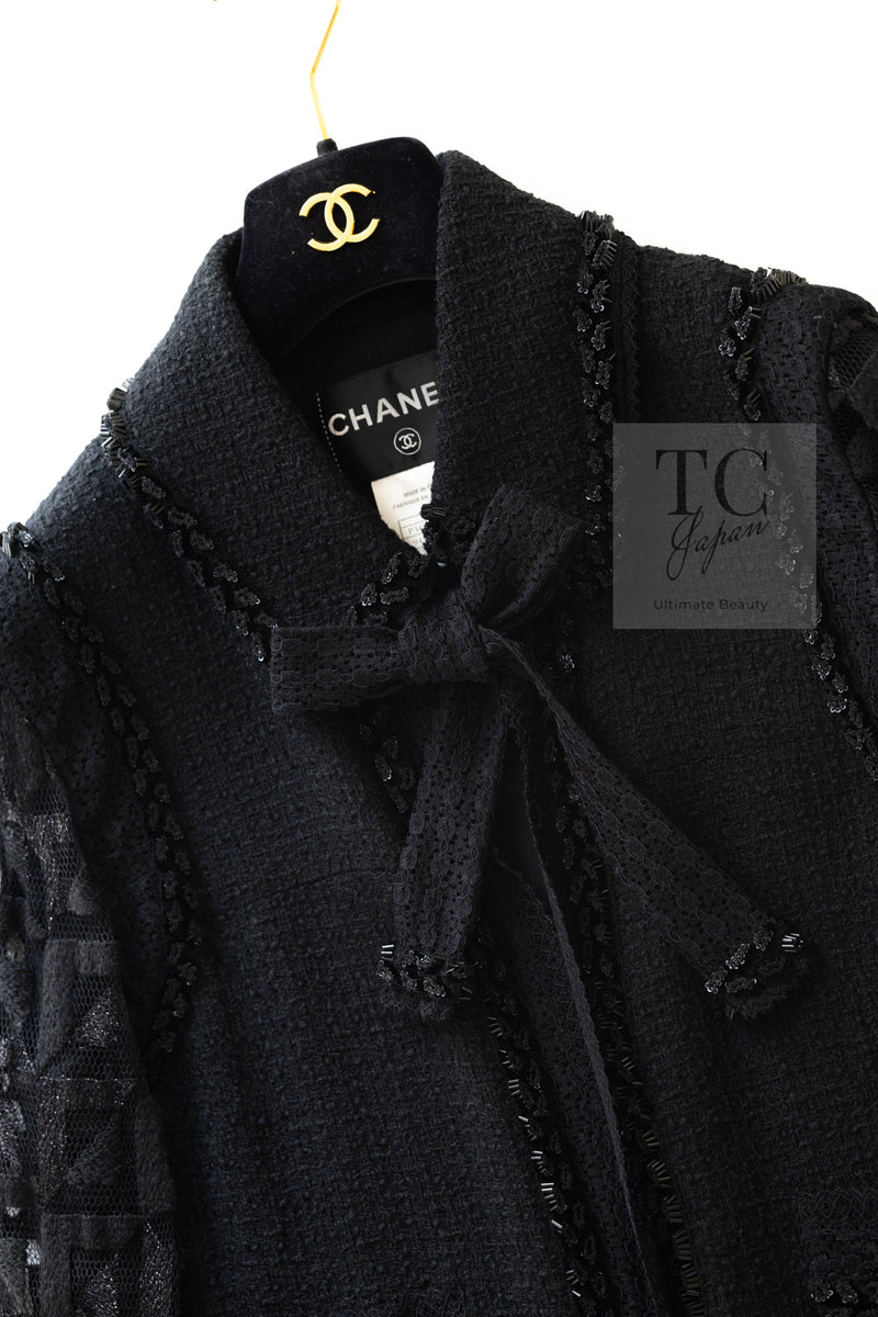 CHANEL 09C Black Jewel Embellished Mesh Lesage Tweed Cardigan Jacket 34 シャネル ブラック ジュエリー ビーズ メッシュレース カーディガン ジャケット 即発