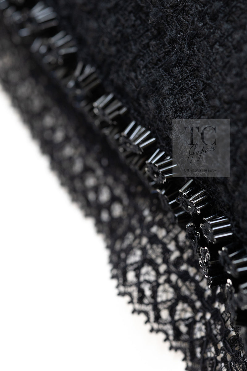 CHANEL 09C Black Jewel Embellished Mesh Lesage Tweed Cardigan Jacket 34 シャネル ブラック ジュエリー ビーズ メッシュレース カーディガン ジャケット 即発