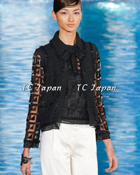 CHANEL 09C Black Jewel Embellished Mesh Lesage Tweed Cardigan Jacket 34 シャネル ブラック ジュエリー ビーズ メッシュレース カーディガン ジャケット 即発